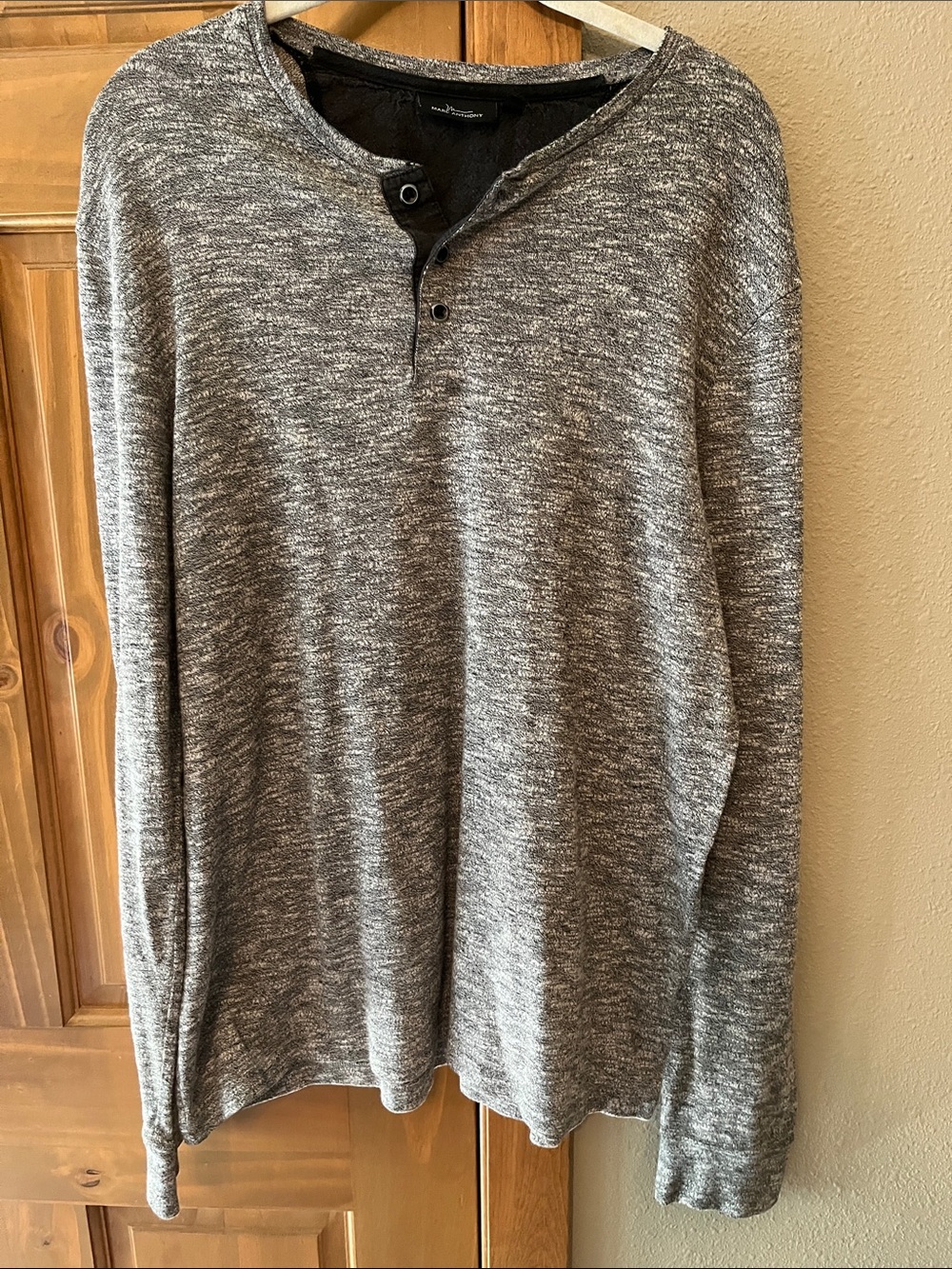 Marc Anthony Gray Marled Crewneck Henley Sweater